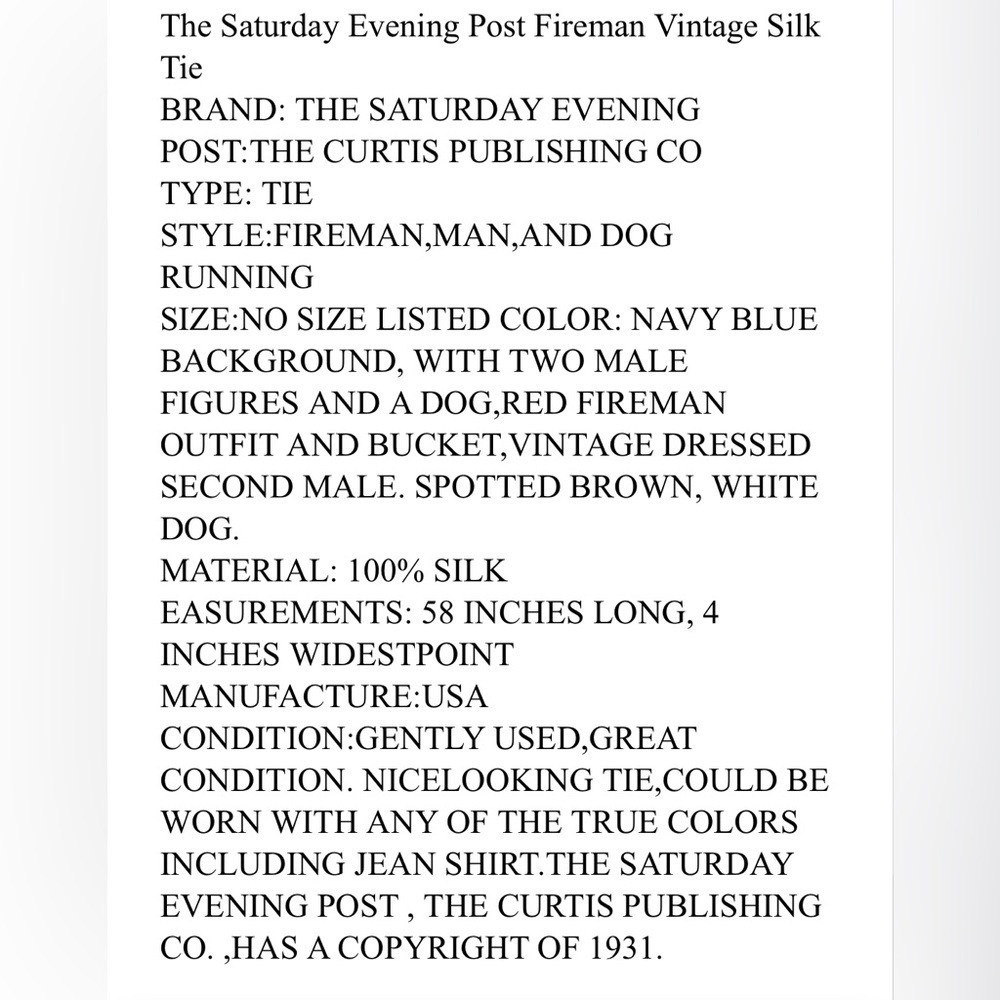 FIREMAN’S Necktie The Saturday Evening Post Norman Rockwell Fireman Dog Silk NEW - Picture 9 of 9